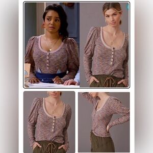 Anthropologie Puff Sleeve Knit Henley in Lavender